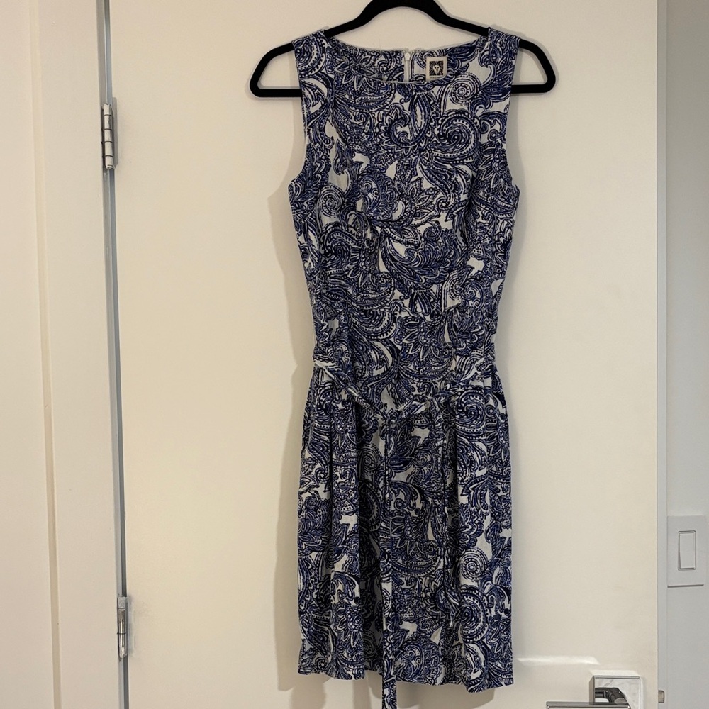 Anne Klein Navy and White Paisley Mini Dress